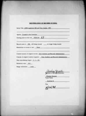 NYS Bill and Veto Jackets: 1993, Veto 53