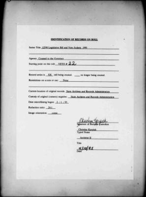 NYS Bill and Veto Jackets: 1993, Veto 22