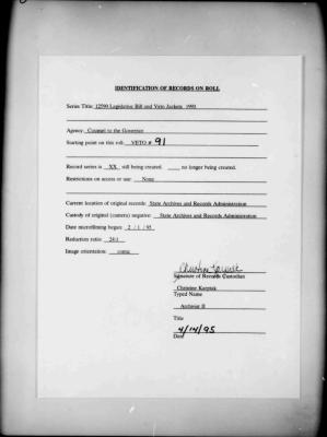 NYS Bill and Veto Jackets: 1993, Veto 91
