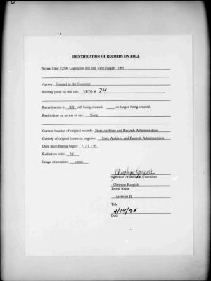 NYS Bill and Veto Jackets: 1993, Veto 74