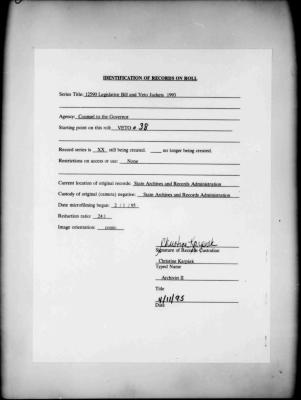 NYS Bill and Veto Jackets: 1993, Veto 38