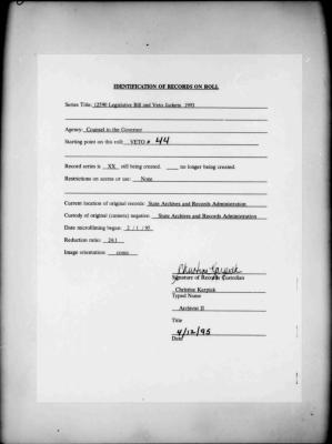 NYS Bill and Veto Jackets: 1993, Veto 44
