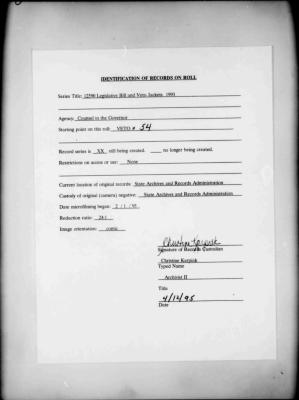 NYS Bill and Veto Jackets: 1993, Veto 54