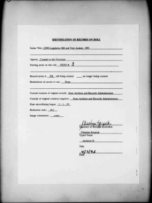 NYS Bill and Veto Jackets: 1993, Veto 3