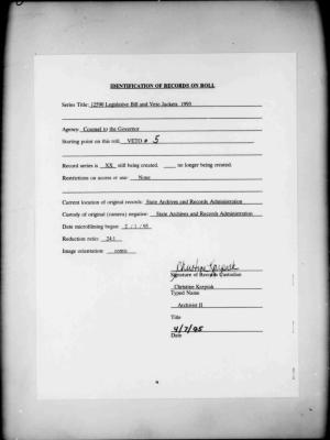 NYS Bill and Veto Jackets: 1993, Veto 5
