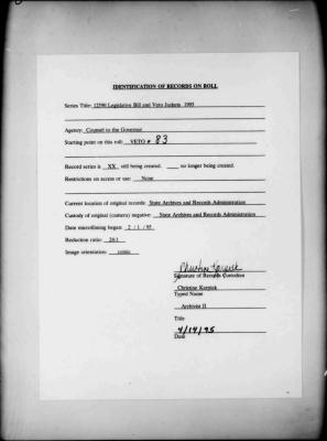 NYS Bill and Veto Jackets: 1993, Veto 83