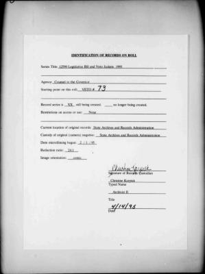 NYS Bill and Veto Jackets: 1993, Veto 73
