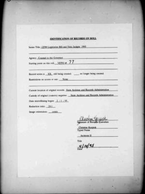 NYS Bill and Veto Jackets: 1993, Veto 77