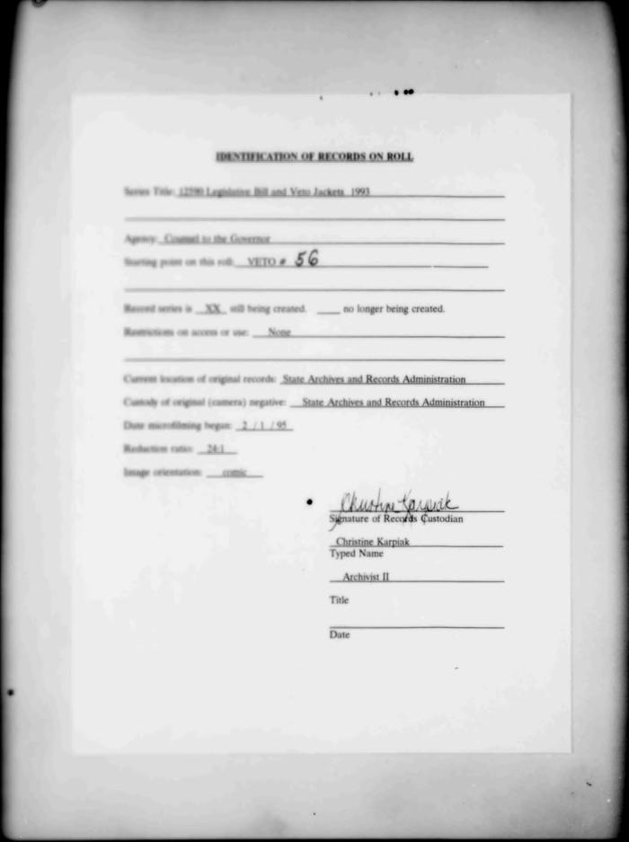NYS Bill and Veto Jackets: 1993, Veto 56