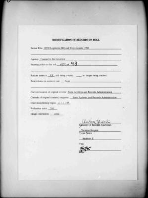 NYS Bill and Veto Jackets: 1993, Veto 93