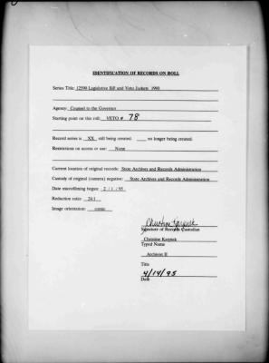 NYS Bill and Veto Jackets: 1993, Veto 78
