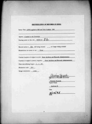 NYS Bill and Veto Jackets: 1993, Veto 52