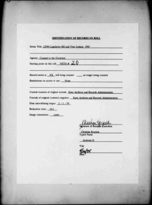 NYS Bill and Veto Jackets: 1993, Veto 20