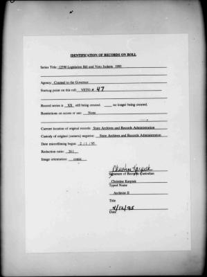 NYS Bill and Veto Jackets: 1993, Veto 47