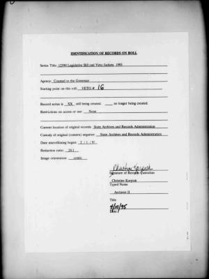 NYS Bill and Veto Jackets: 1993, Veto 16