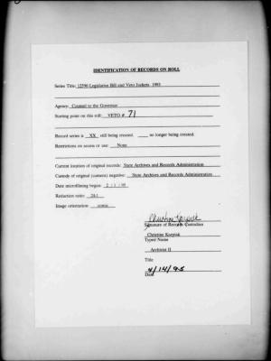 NYS Bill and Veto Jackets: 1993, Veto 71