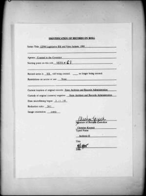 NYS Bill and Veto Jackets: 1993, Veto 61