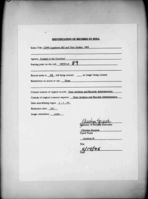 NYS Bill and Veto Jackets: 1993, Veto 89