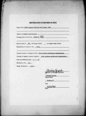NYS Bill and Veto Jackets: 1993, Veto 43