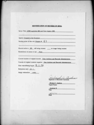 NYS Bill and Veto Jackets: 1992, Chapter 67
