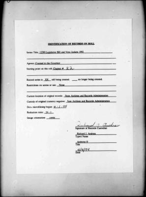 NYS Bill and Veto Jackets: 1992, Chapter 22