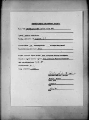 NYS Bill and Veto Jackets: 1992, Chapter 65