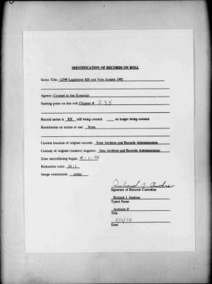 NYS Bill and Veto Jackets: 1992, Chapter 235