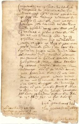 Deposition of Tys Gerbrantsen retracting a former declaration that the captain of the St. Pieter was forced to break bulk by the governor of the Bermudas