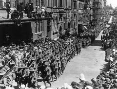 Troops Marching through Bridge Street to Embark for France. Sydney, Australia