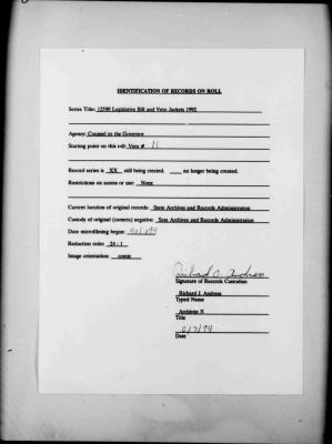 NYS Bill and Veto Jackets: 1992, Veto 11