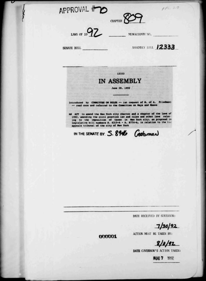 NYS Bill and Veto Jackets: 1992, Chapter 809