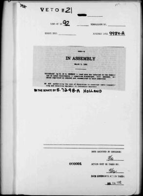 NYS Bill and Veto Jackets: 1992, Veto 21