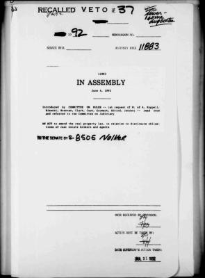 NYS Bill and Veto Jackets: 1992, Veto 37