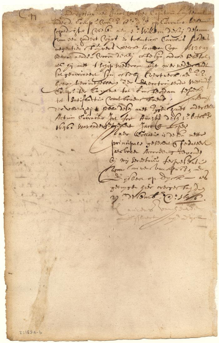 Note of Captain Jacob Loper in favor of Willem de Key