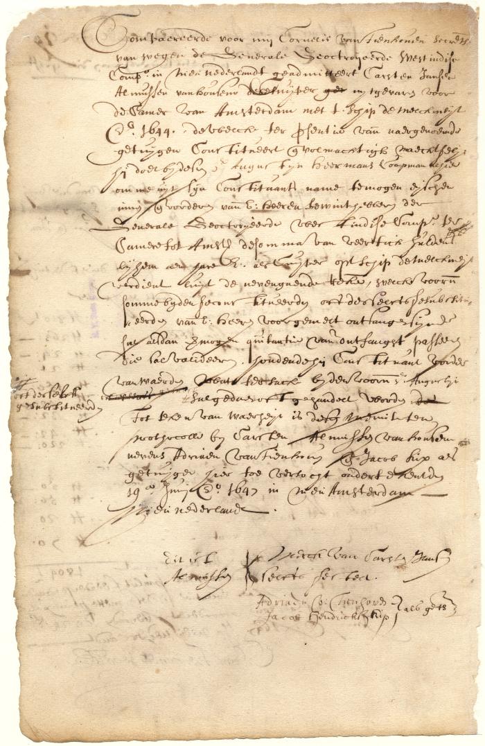 Power of attorney from Carsten Jansen Almussen to Augustyn Herrman to collect wages from the West India Company
