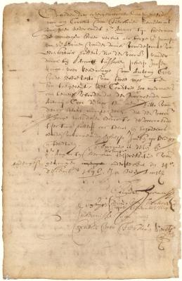 Bond of Augustyn Herrman as surety for Adriaen van der Donck