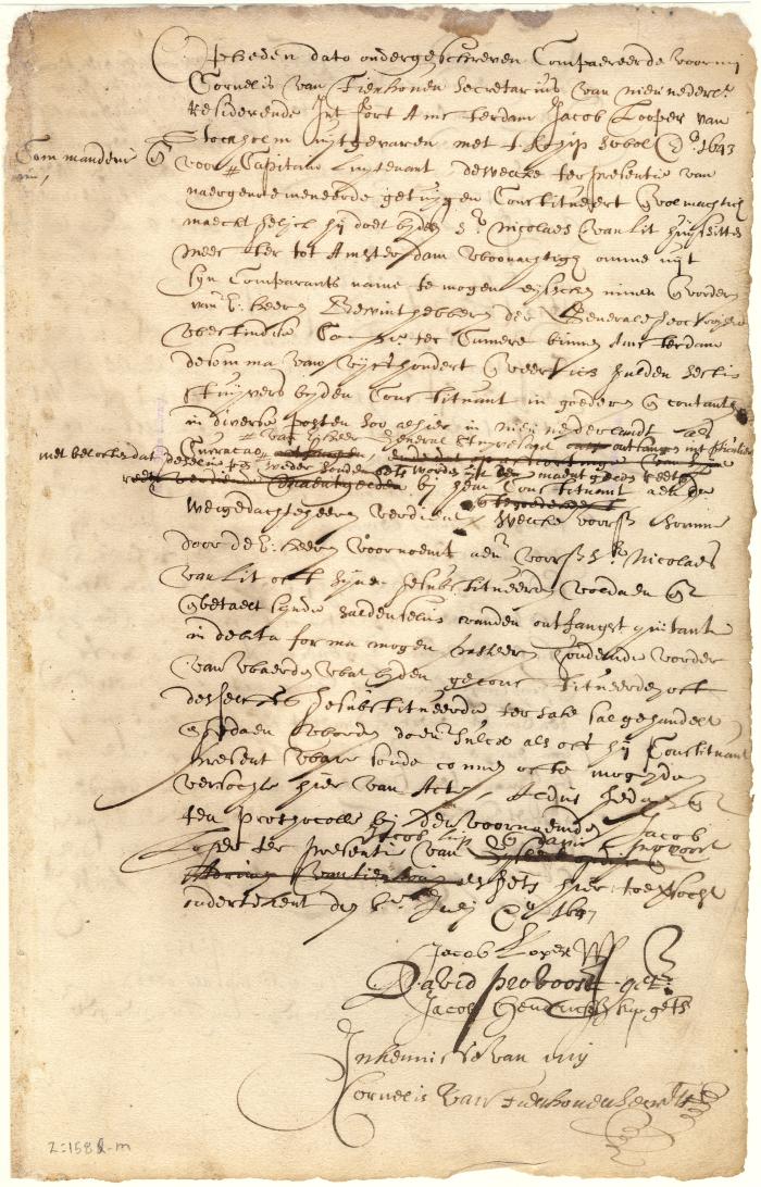Power of attorney from Captain Jacob Loper to Nicolaes van Lit to receive moneys from the West India Company