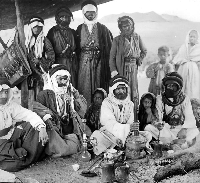 Syria.  Bedouins preparing Coffee in Their Tent