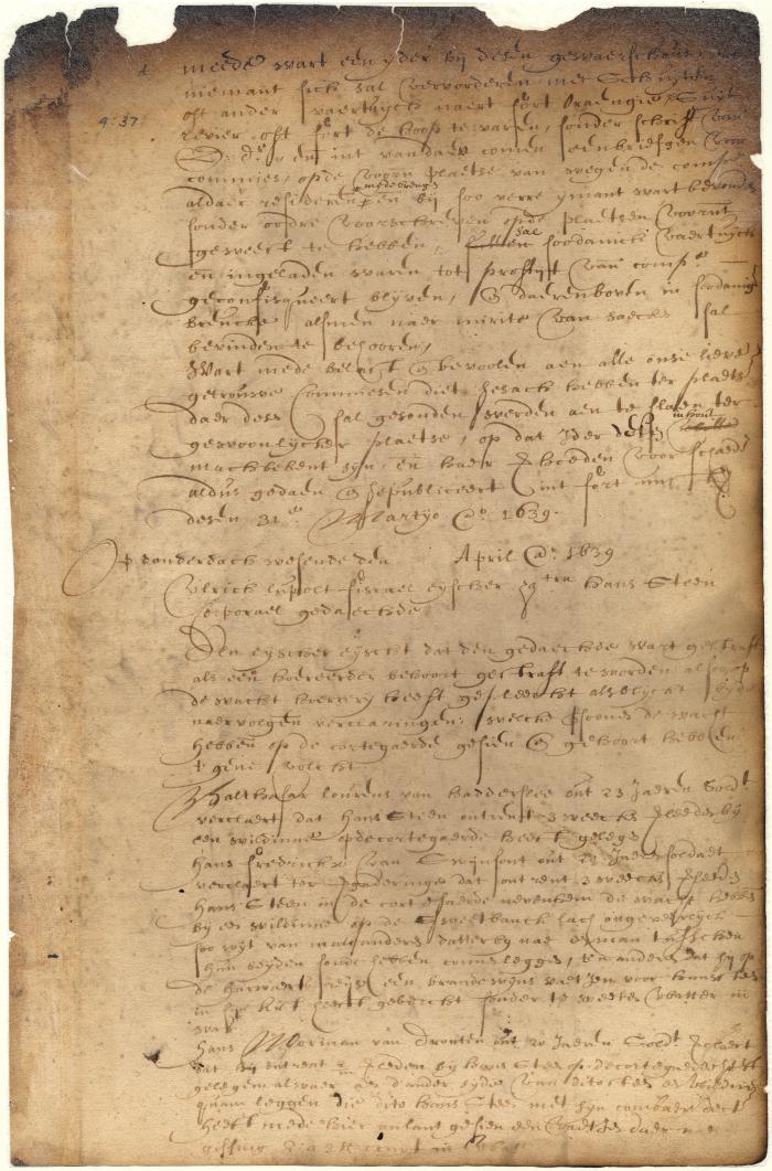 Dutch colonial council minutes, 7 April 1639