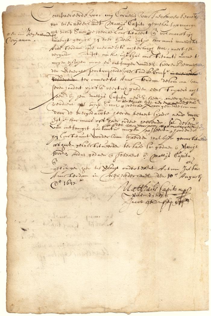 Power of attorney from Mattheus Capito to Sytje Harmans to receive money due him by the West India Company