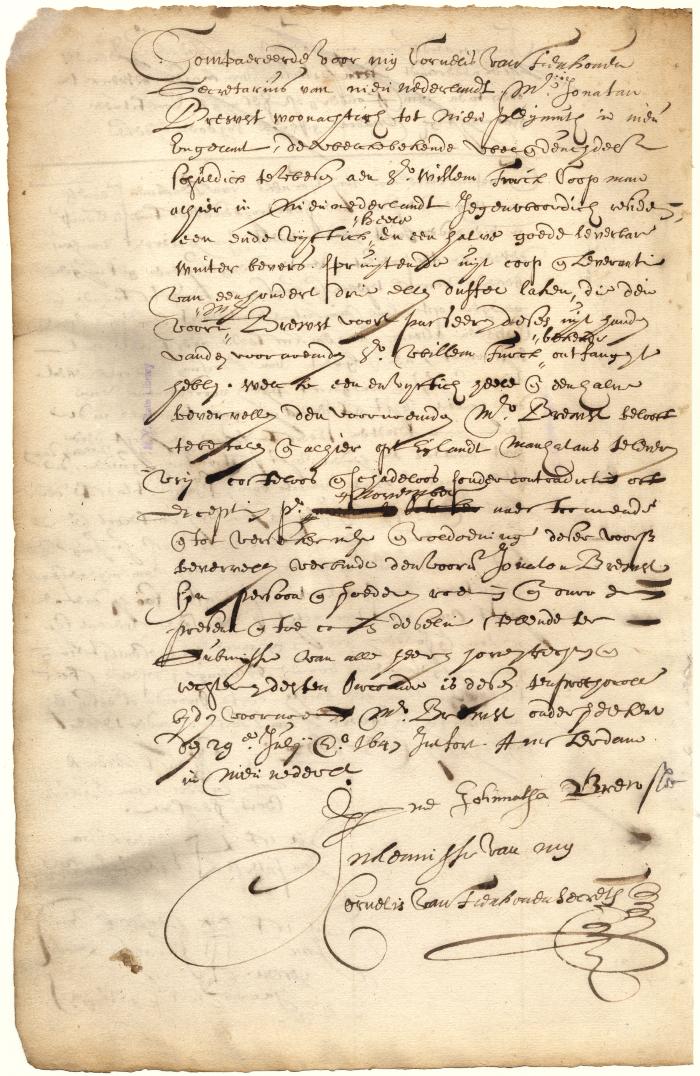 Bond of Jonathan Brewster of New Plymouth to Willem Turck for duffel cloth delivered to him