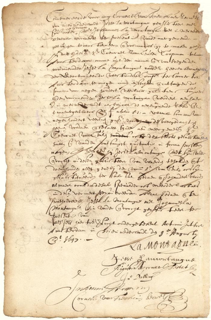 Power of attorney from Jesse la Montagne to Coenraet van Ceulen to receive money due him by the West India Company