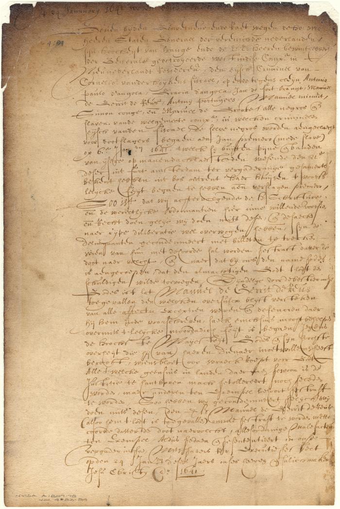 Dutch colonial council minutes, 24 January 1641