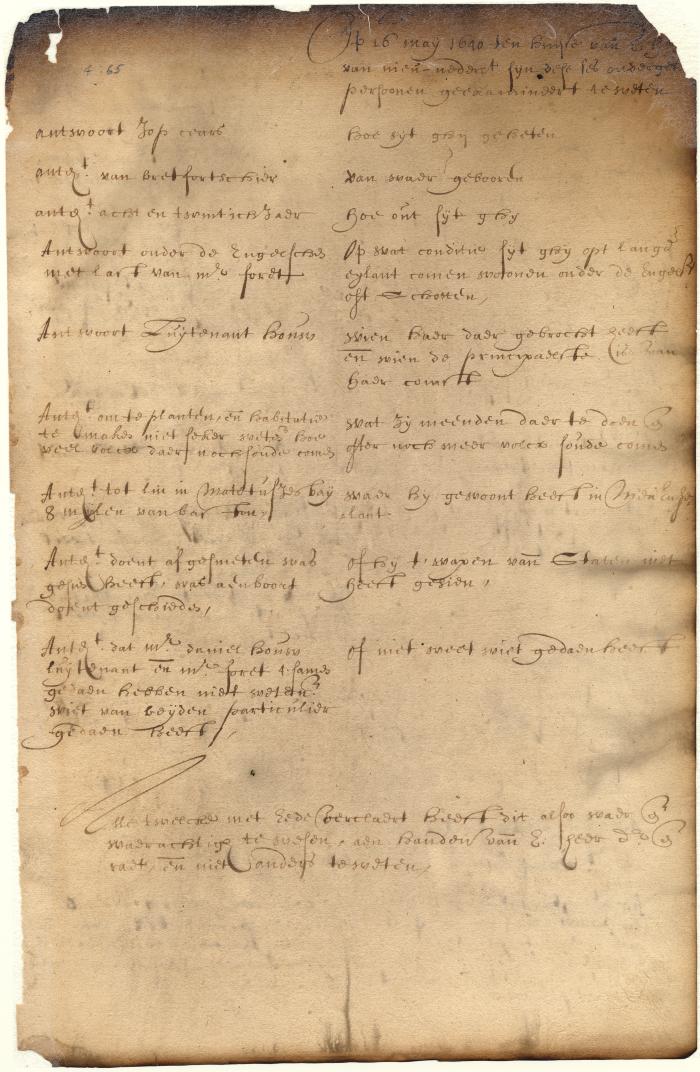 Dutch colonial council minutes, 16 May 1640