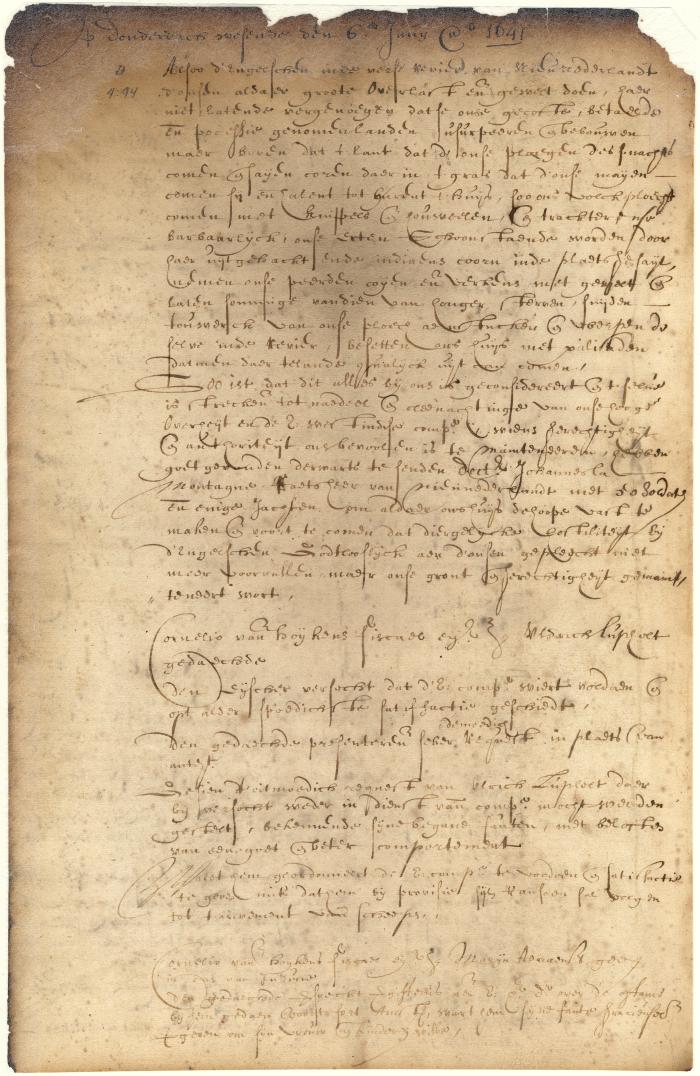 Dutch colonial council minutes, 6 June 1641