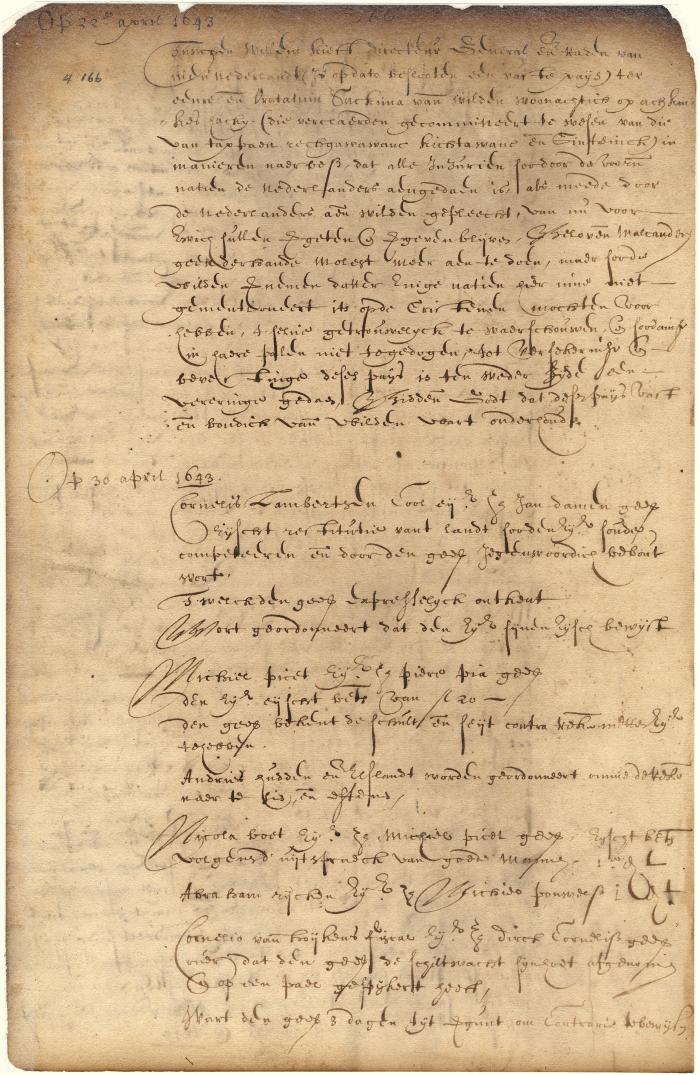 Dutch colonial council minutes, 22-30 April 1643