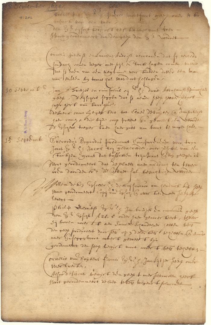 Dutch colonial council minutes, 8-15 September 1644