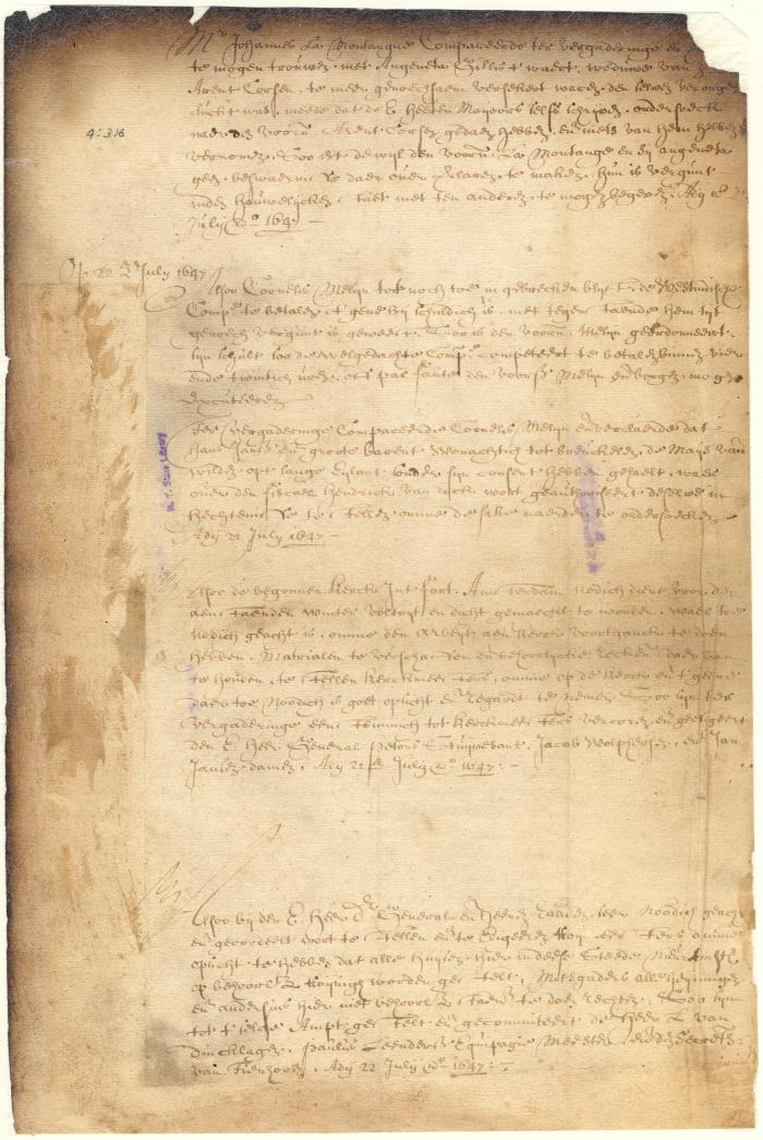 Dutch colonial council minutes, 18-22 July 1647