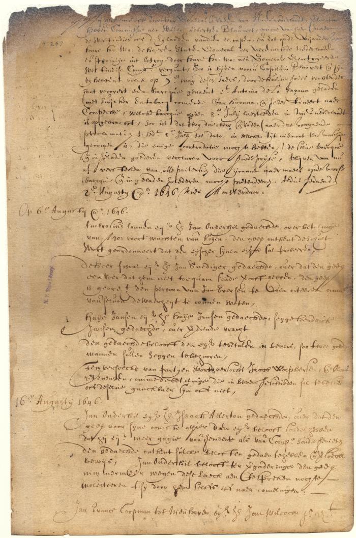 Dutch colonial council minutes, 2-16 August 1646