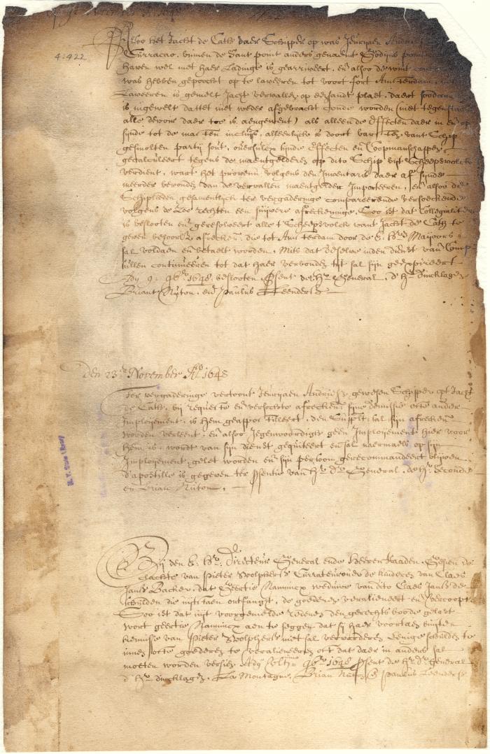 Dutch colonial council minutes, 9-30 November 1648